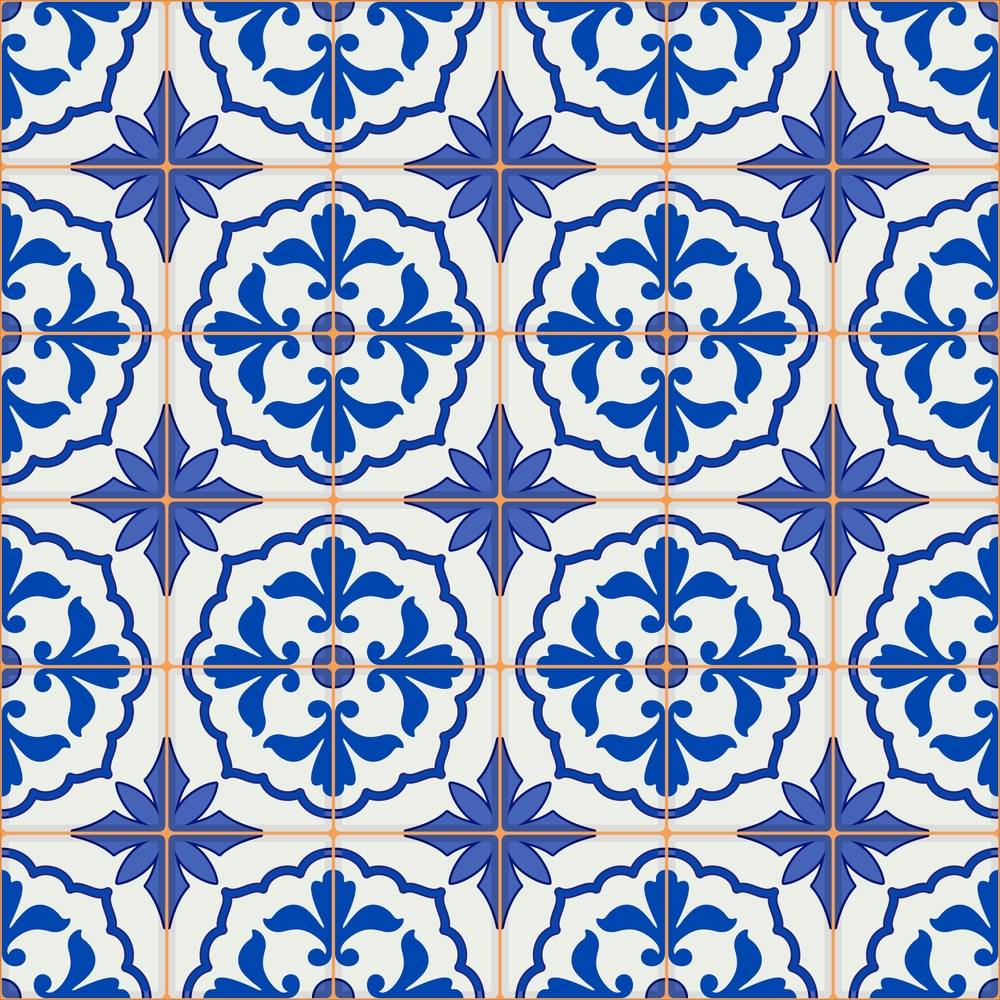 Gorgeous seamless patchwork pattern from dark blue and white Moroccan, Portuguese  tiles, Azulejo, ornaments. Can be used for wallpaper, pattern fills, web page background,surface textures.
